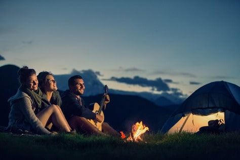 Three friends camping